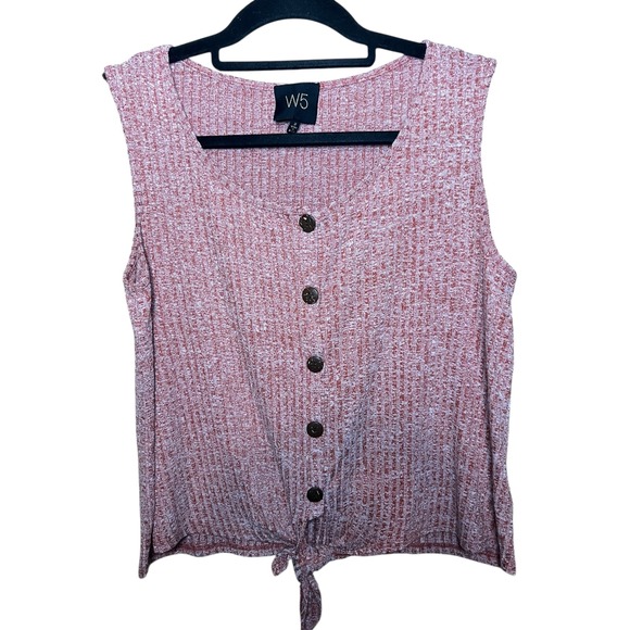 W5 Tops - W5 Anthropology Women's Pink Sleeveless Button Tie Front Ribbed Knit Tank Top‎